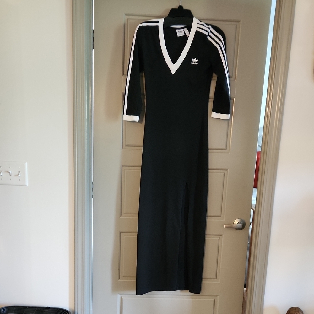Adidas Black and White Sheath Dress with Raglan Sleeves